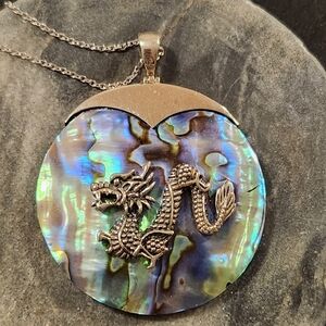 925 Sterling silver Abalone shell Dragon Necklace